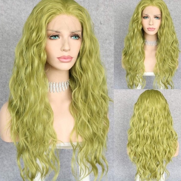 24” Light Green Natural Wavy Wig NEW